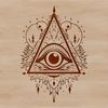 Magical Spellbook Illustration with Eye Symbol A stylized illustration of a witch's spellbook with the Eye of Providence symbol in ornate details.