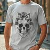 Stylized Halloween Decor A stylized illustration of a skull with floral elements, suitable for Halloween decorations.