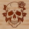 Floral Skeleton Illustration A stylized illustration of a skull surrounded by thorny foliage and roses, suitable for Halloween decorations.
