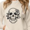 Intricate Skull Design SVG A detailed illustration of a gothic-style skull with intricate designs, suitable for digital cutting and crafting.