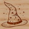 A witch's head with a pointed hat and broomstick, symbolizing the magic and mysticism of Halloween.