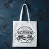 Colorful Cheesy Burger SVG Design A stylized illustration of a hamburger with cheese, lettuce, and tomato on a bun.