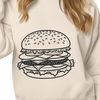 Classic Burger Design A simple illustration of a classic hamburger with a round bun and a patty topped with lettuce and cheese.