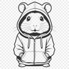 Whimsical Hamster Wearing Hooded Sweats A cartoon hamster wearing a colorful hooded sweatshirt.