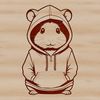 Adorable Furry Friend in Hoody A small, furry hamster wearing a miniature sweater and standing on its hind legs.