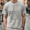 A small, cute hamster surrounded by simple floral patterns.
