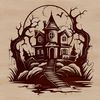 Haunted House Halloween Scene Vector Art Illustrated witch and haunted house scene in vector art format.