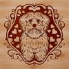 Havanese Dog Breed Clip Art Illustration Illustration of a Havanese breed dog in a sitting position with heart symbols near it.