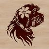 Havanese Dog Silhouette with Floral Accent A small white dog with long hair and floppy ears is sitting on a floral patterned background.