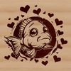 Illustration of a wild crappie fish with heart patterns symbolizing affection.