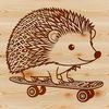 A cartoon hedgehog on a skateboard, made in vector art style.