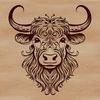A traditional Scottish farm animal with distinctive horns and coat pattern.