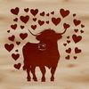 Highland Cow with Love Hearts Vector Art A Highland cow standing in a field, featuring love hearts on its body.