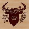 Fuzzy Highland Cattle Illustration Highland cow with distinctive long hair and rugged appearance, suitable for farm-themed designs.