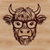 Close-up Scottish Farm Animal Head Study Close-up illustration of a Highland cow's head featuring its characteristic markings and fur texture.