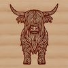 Free Vector High Country Cow Image A Scottish Highland cow stands in a green field, its distinctive horns and shaggy coat evident.