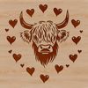Highland Cow Illustration with Heart Decorations Highland cow illustration with heart decorations on its head, a farm animal in vector design format.