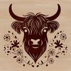 Highland Cow Profile in Vector Design An SVG vector design featuring a realistic Highland Cow in profile against a neutral background.