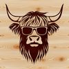 Cow in Shades A Highland cow wearing sunglasses, depicted in a simple vector design.