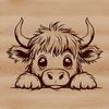 Scottish Farm Icon A stylized illustration of a Highland Cow's head, commonly found on farms in Scotland.