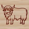 An illustration of a Highland cow standing in a field.