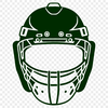 Illustrated hockey equipment featuring a helmet with a protective mask.