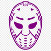 A stylized illustration of a hockey player's protective gear, including a helmet with a face mask.