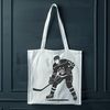 A simple outline illustration of a hockey player in motion.