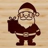 SVG illustration of Father Christmas holding gifts with a festive holiday backdrop.