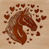 A simple horse design with decorative love hearts in various places on its body.