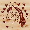 Stylized Horse Silhouette with Heart Motifs A vector graphic design featuring a stylized horse silhouette with heart motifs incorporated into the design.