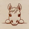 A free SVG design of a horse peeking over a fence, suitable for digital cutting machines like Cricut.