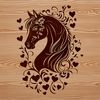SVG Horse Vector Design Free Download A simple illustration of a horse featuring love hearts and decorative elements, suitable for vector art projects.