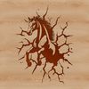A detailed illustration of a horse breaking through a wall, suitable for digital design projects.