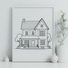 A vector graphic representation of a residential building with clean lines and minimal details.
