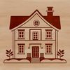 A simple illustration of a residential house with a rectangular shape and multiple rooms.