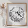 Colorful Perched Bird A colorful hummingbird perched on a floral branch, depicted in vector format.
