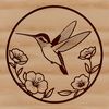 Whimsical Bird on Flower Branch Design A colorful illustration of a hummingbird perched on a floral branch, depicted in vector art style.
