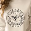 Floral Whimsy with Hummingbird A colorful illustration of a hummingbird surrounded by floral elements.
