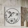Free SVG Hummingbird Clipart Design A vibrant illustration of a hummingbird in flight over a floral background.