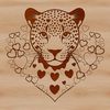 Spotted Beauty with Heartful Accents A large cat with spots, symbolized by heart shapes in various colors.