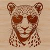A large feline predator with distinctive spots and a sleek coat, wearing trendy sunglasses.