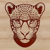 Wildcat with specs in a vector illustration A large cat with distinctive spots wearing a pair of glasses in a vector illustration style.