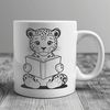 Cartoon Jaguar Reading a Book A large cat with spots reading a book in a cartoon style.