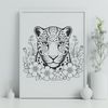 Fierce Floral Jaguar Portrait A detailed illustration of a jaguar with a floral pattern in the background.