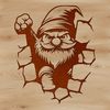 A mythical creature, similar to a gonk or dwarf, smashing through a stone wall.