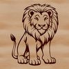 A regal sitting lion with a majestic mane, depicted as a vector graphic.