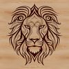Vector illustration of a regal lion's head with ornate details.
