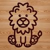 Vector Graphic Lion Sitting Pose A simple line drawing of a lion sitting on its haunches, depicted as a vector graphic illustration.