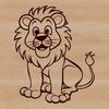 Wild African Lion Illustration A large wild animal, a lion, is sitting on the ground with its paws folded in front of it.